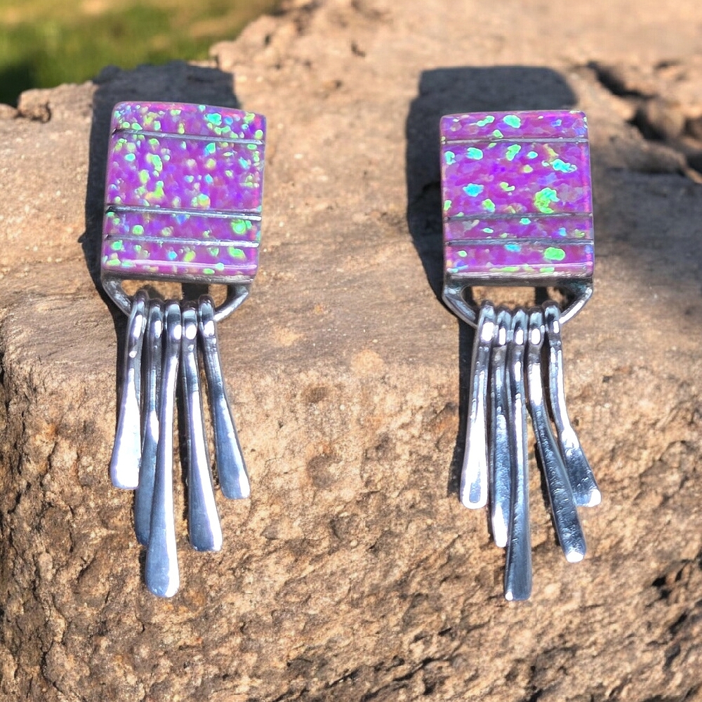 Artistic Purple and Silver Dangle Earrings